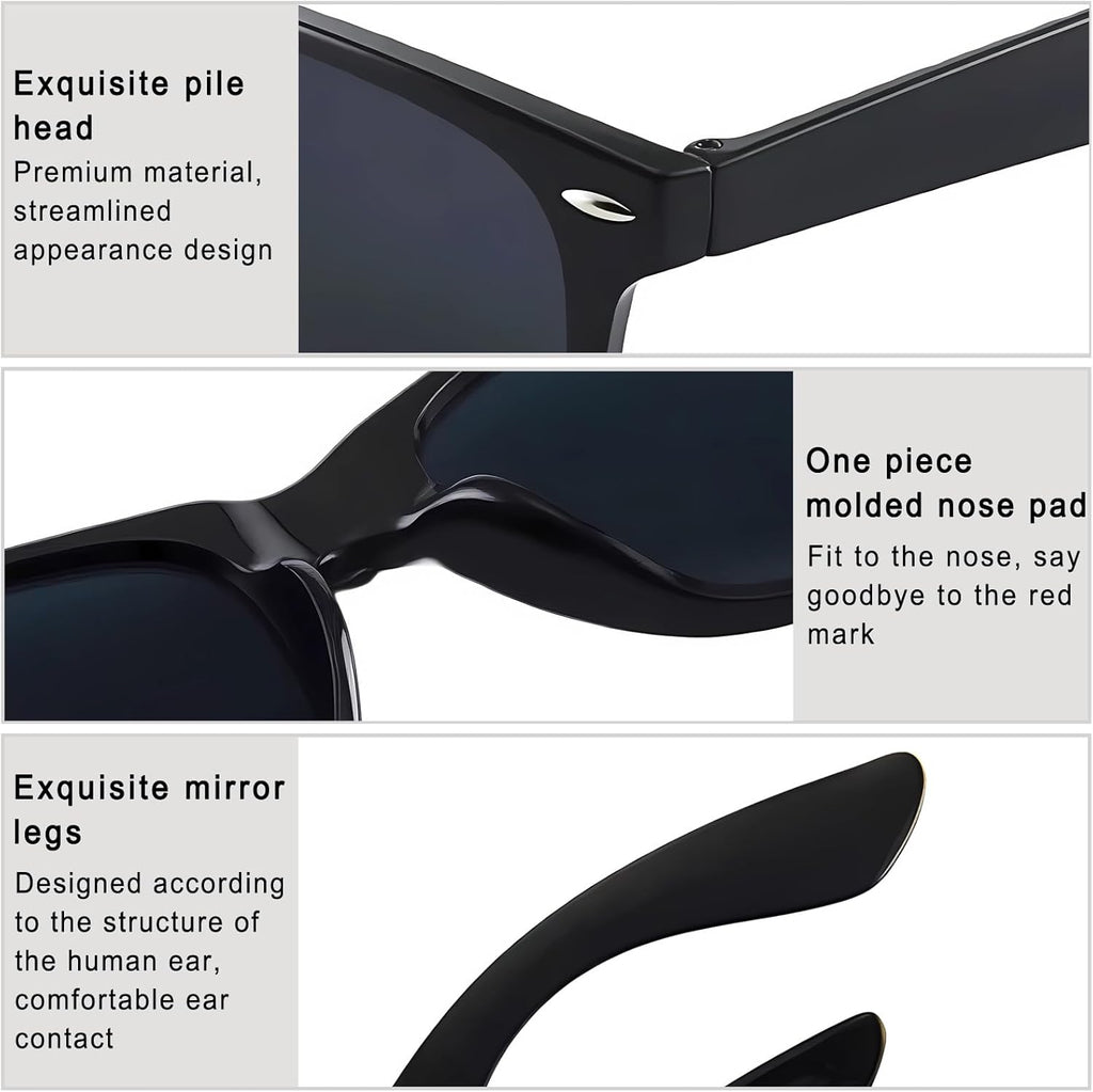 Polarisierte Sonnenbrille Herren Damen UV400 rechteckig schwarz mit Tasche
