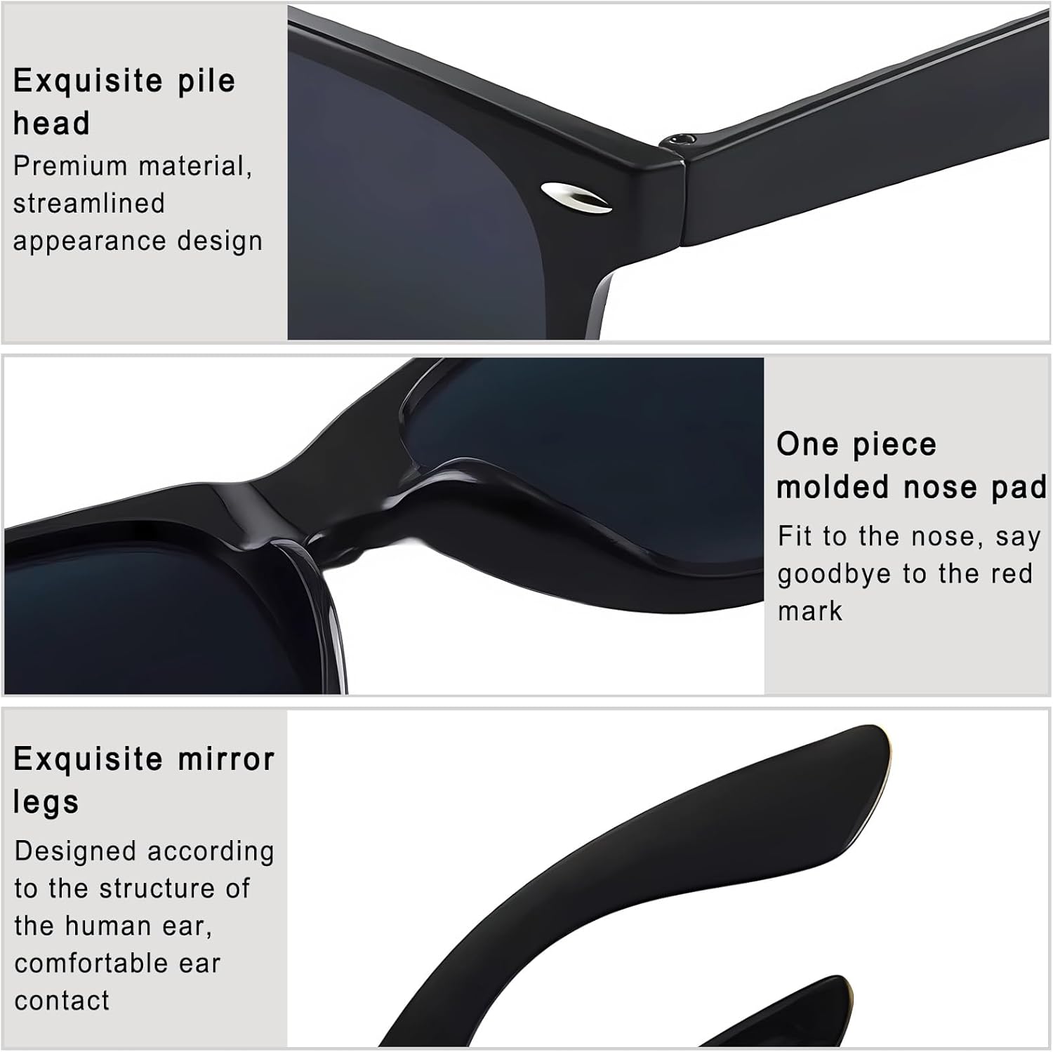 Polarisierte Sonnenbrille Herren Damen UV400 rechteckig schwarz mit Tasche