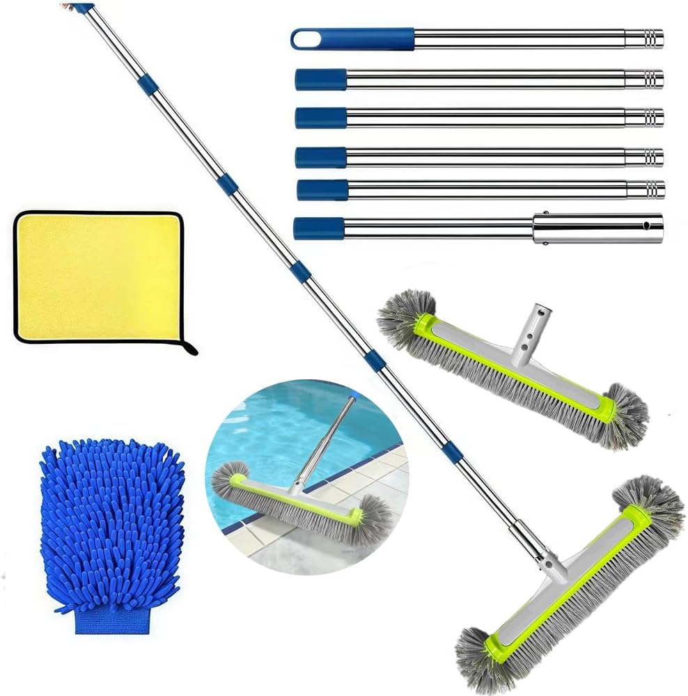 Poolbuerste 45 cm mit 180 cm Teleskopstiel Aluminium verstellbar Reinigungsbuerste