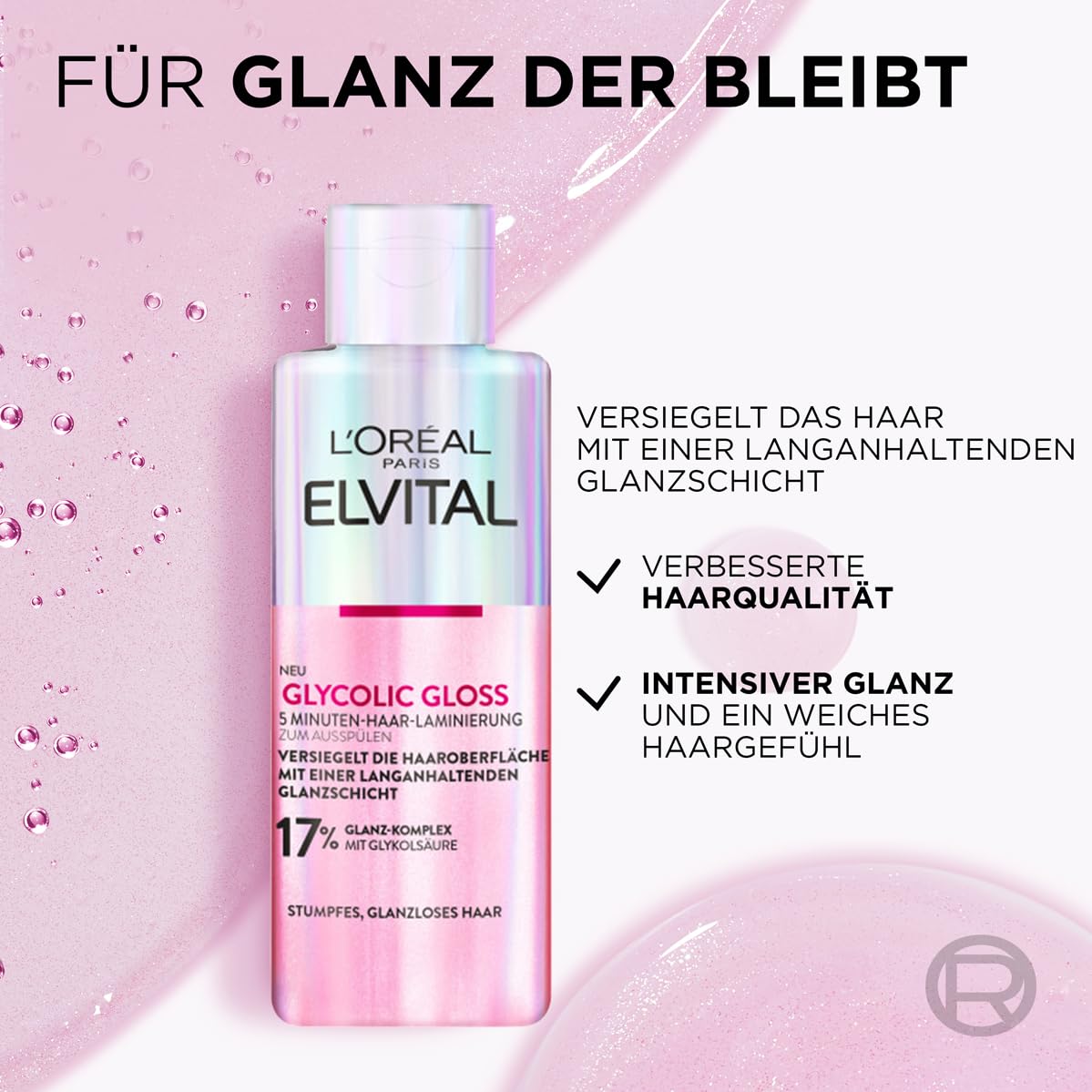 L’Oréal Paris Elvital Glycolic Gloss 3-teilig Shampoo Spuelung Haar-Laminierung