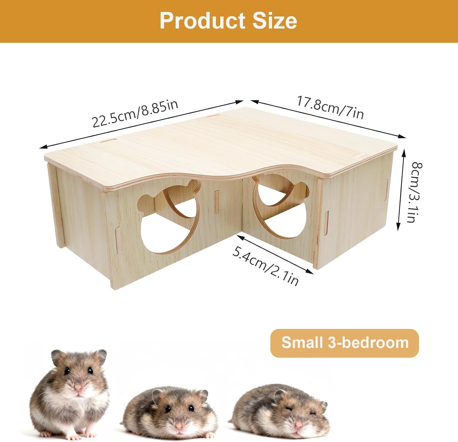 Mehrkammern Hamsterhaus Holz 3 Zimmer Versteck Zwerghamster Rennmaus
