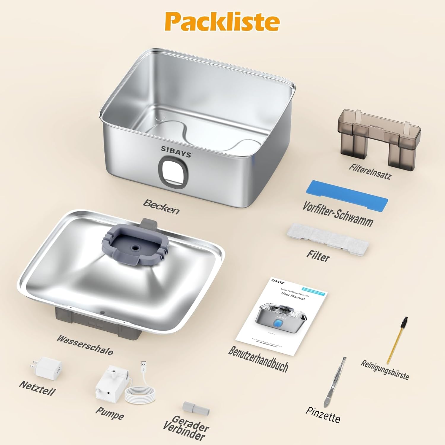 Edelstahl Trinkbrunnen 15L fuer Katze und Hund mit breiter Schale und LED
