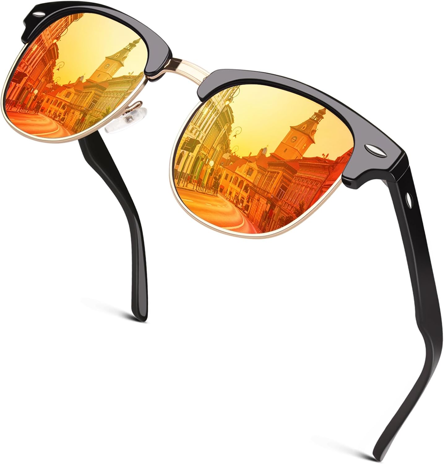 GQUEEN Halbrahmen Sonnenbrille polarisiert Retro Horn Gestell Unisex