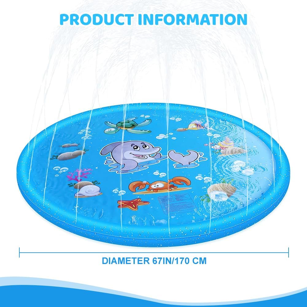 Splash Pad Wassersprinkler Matte 170 cm Kinder Wasserspielmatte Ozean