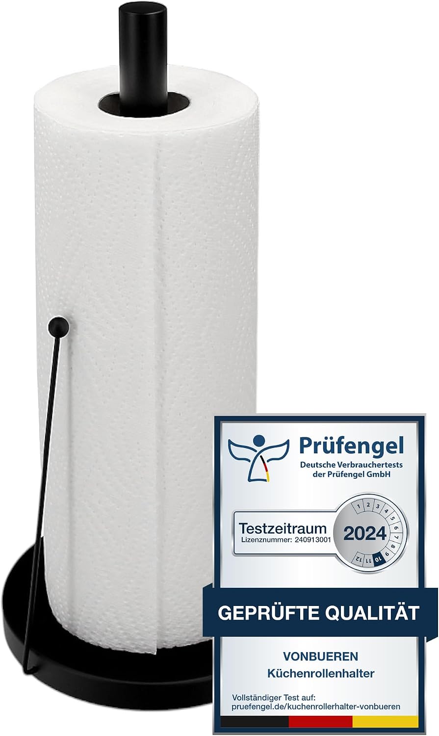 Kuechenrollenhalter stehend Edelstahl schwarz 32 x 15 cm Arbeitsplatte