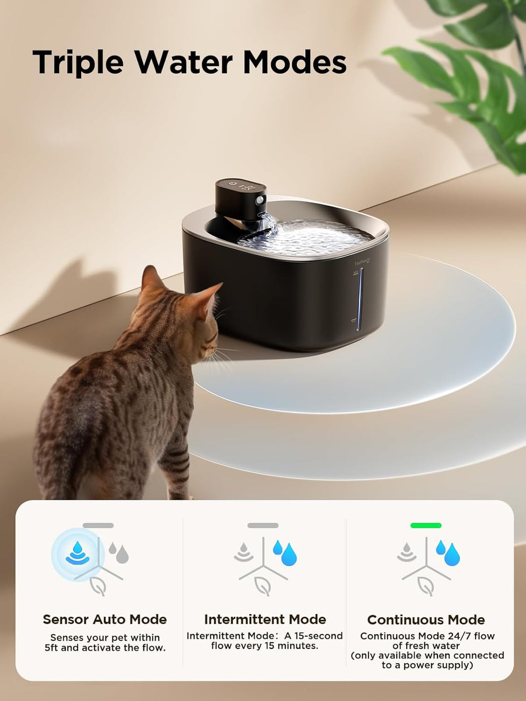 FEELNEEDY kabelloser Trinkbrunnen fuer Katze Edelstahl 4000mAh Sensor