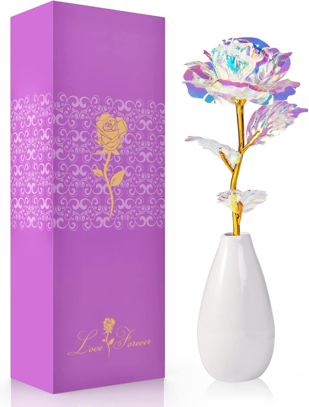 Galaxy Rose mit Vase Geschenk Set Valentinstag Geburtstag Weihnachten