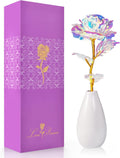 Galaxy Rose mit Vase Geschenk Set Valentinstag Geburtstag Weihnachten