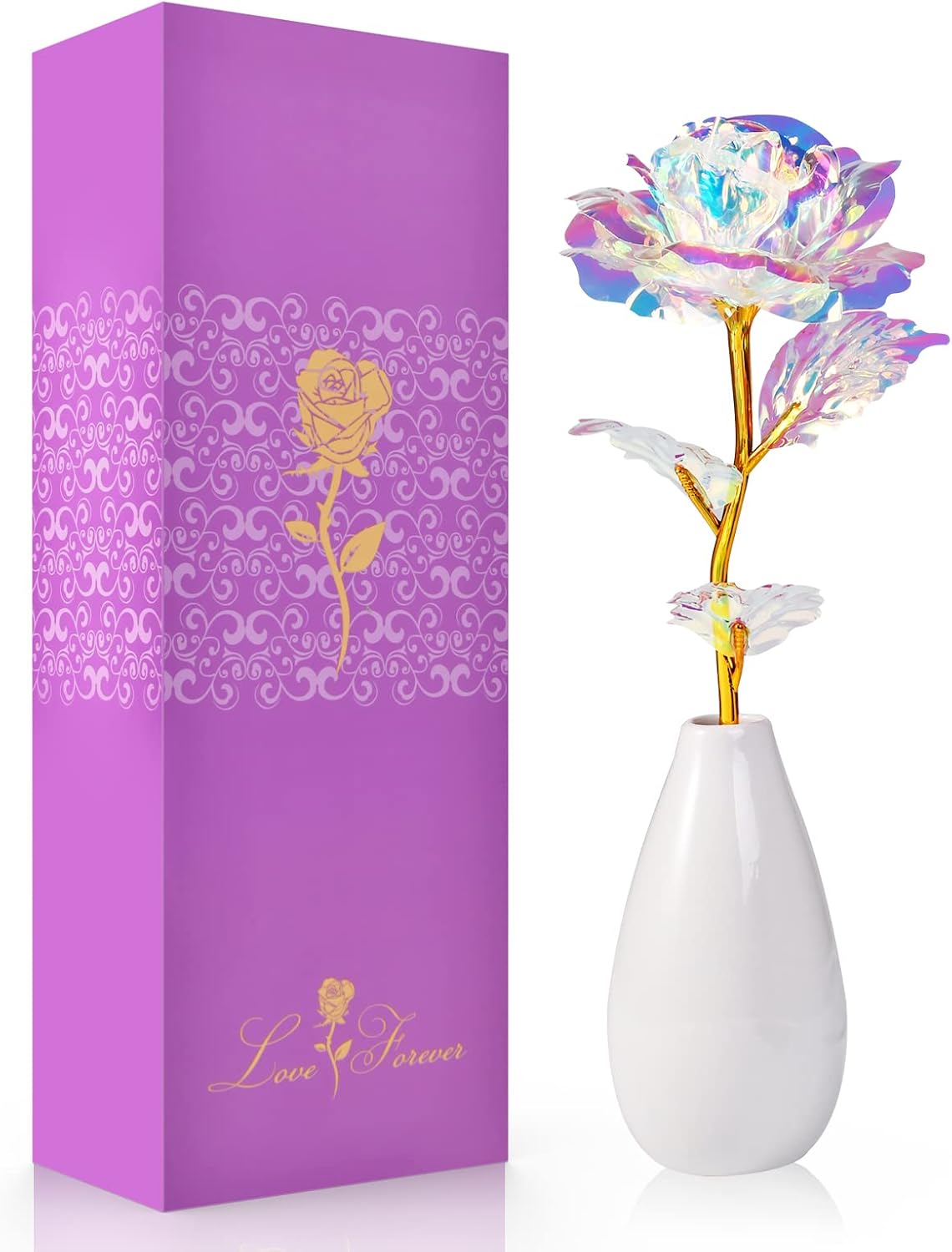 Galaxy Rose mit Vase Geschenk Set Valentinstag Geburtstag Weihnachten