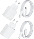 2er Pack 20W USB‑C PD 3.0 Ladegeraet mit 2 m USB‑C Kabel fuer iPhone iPad