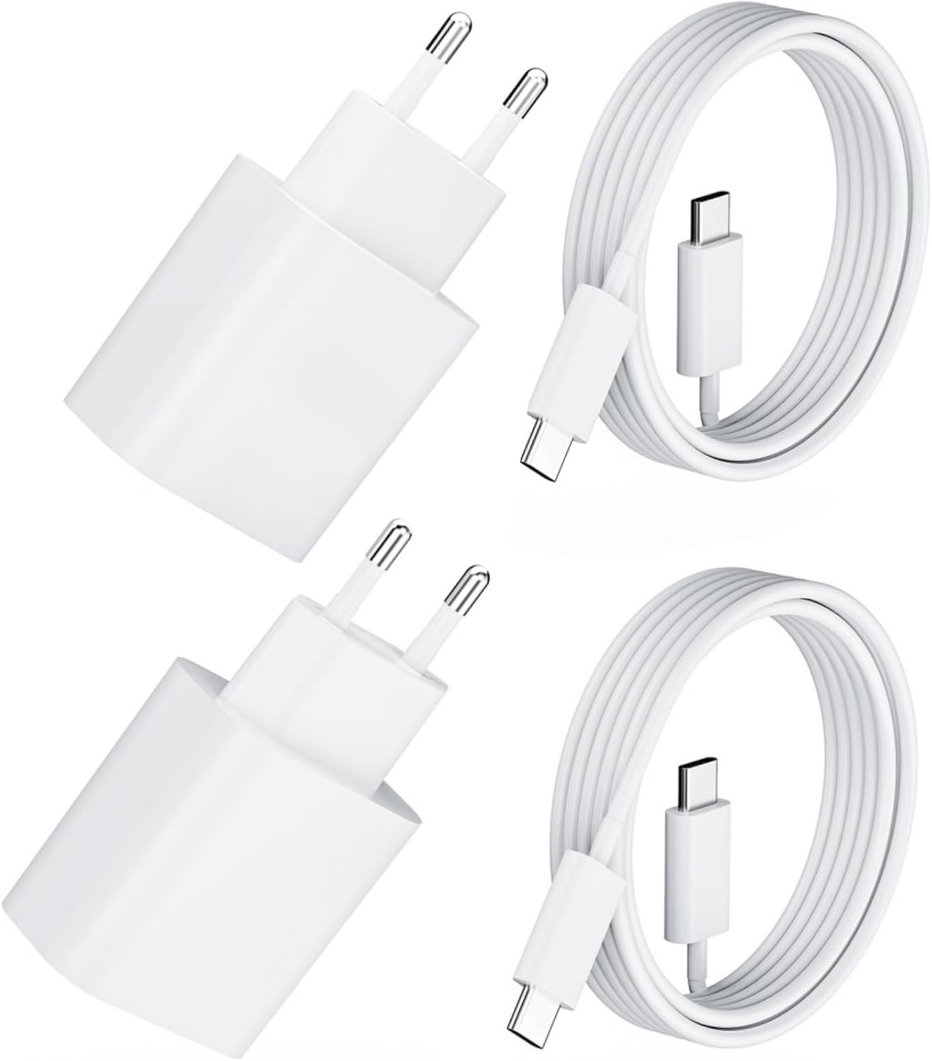 2er Pack 20W USB‑C PD 3.0 Ladegeraet mit 2 m USB‑C Kabel fuer iPhone iPad