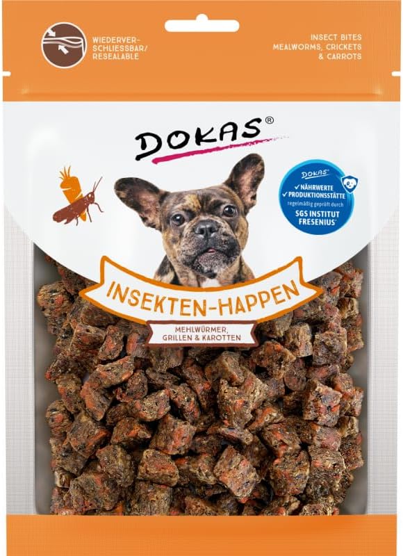 Dokas Dog Insekten-Happen Mehlwuermer Grillen Karotte 100 g (10 Stueck)