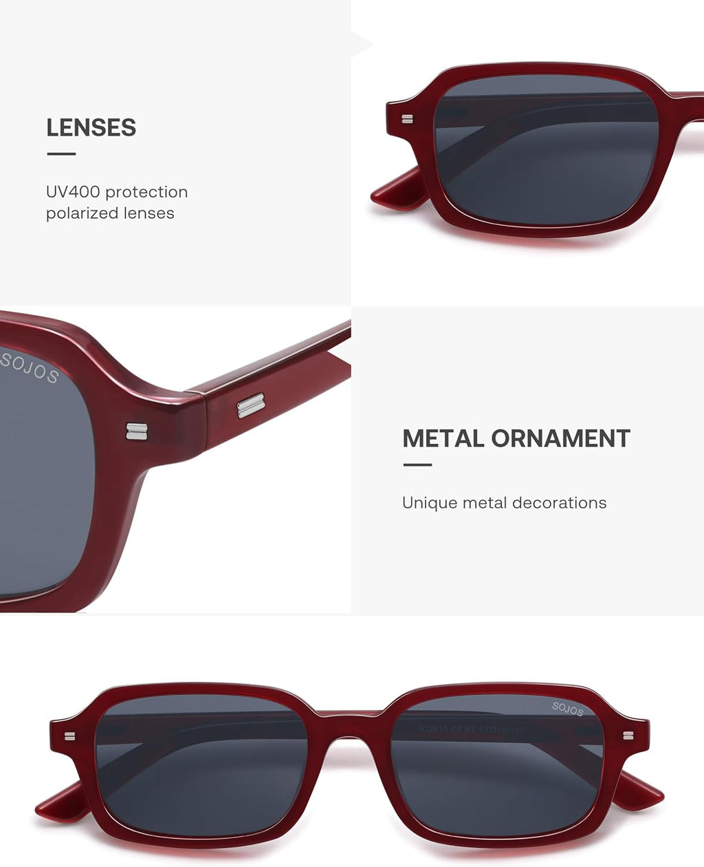 SOJOS Polarisierte Retro Sonnenbrille Damen Herren rechteckig UV400 SJ2610