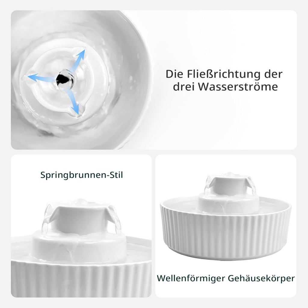 Keramik Katzenbrunnen Trinkbrunnen mit Filter, Schaumstoff & leiser Pumpe