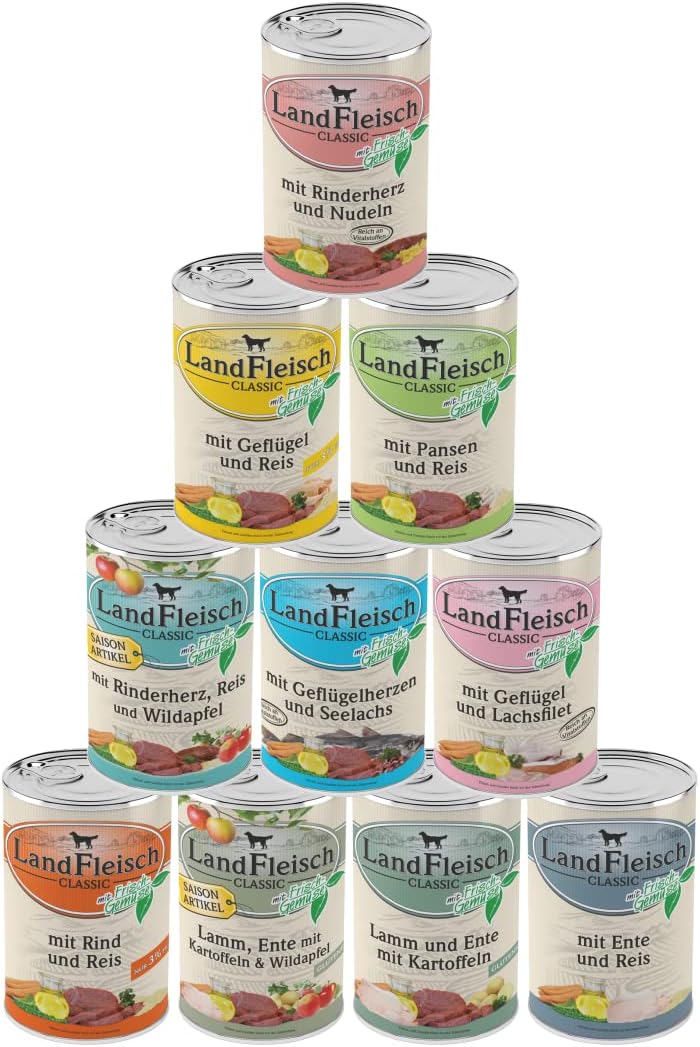 Landfleisch Classic Hundenassfutter 30x400g verschiedene Sorten Omega-3+6