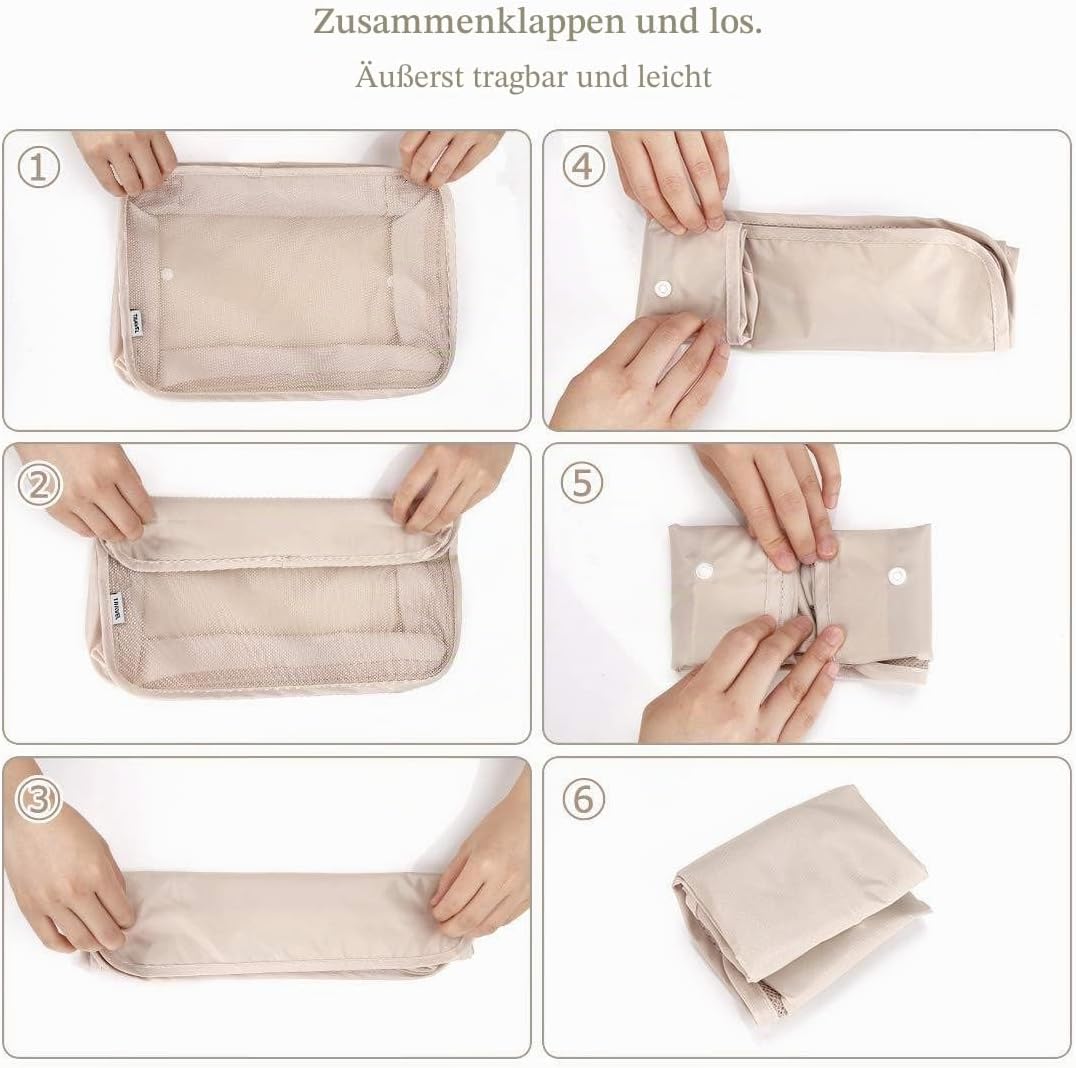 Reise Packwuerfel Set 8-teilig faltbar Gepaeck Organizer Aufbewahrung Beige