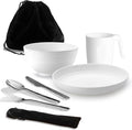 ReaNea Camping Besteckset mit Messer Gabel Loeffel Tasse Schuessel Teller