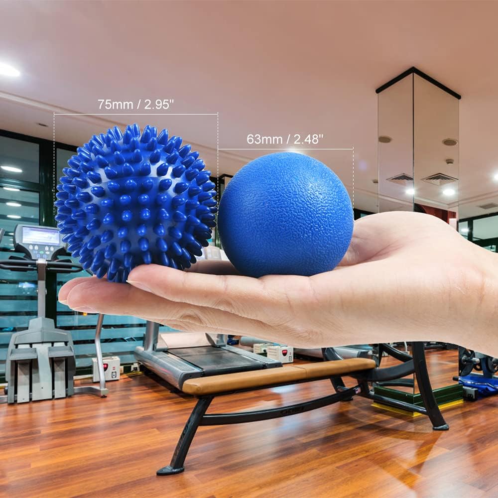 URAQT Faszienbaelle 2er Set Igelball hart blau fuer Ruecken Beine Haende