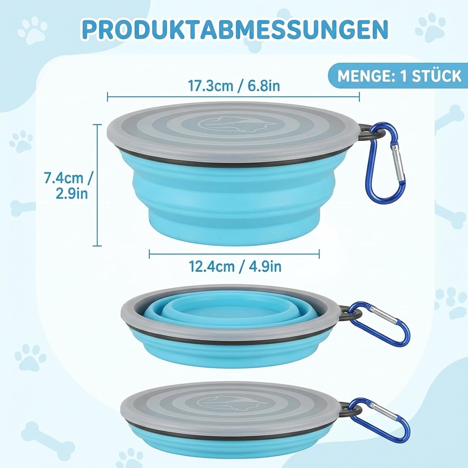 Faltbarer Hundenapf mit Deckel Wassernapf Reise Napf robust fuer unterwegs