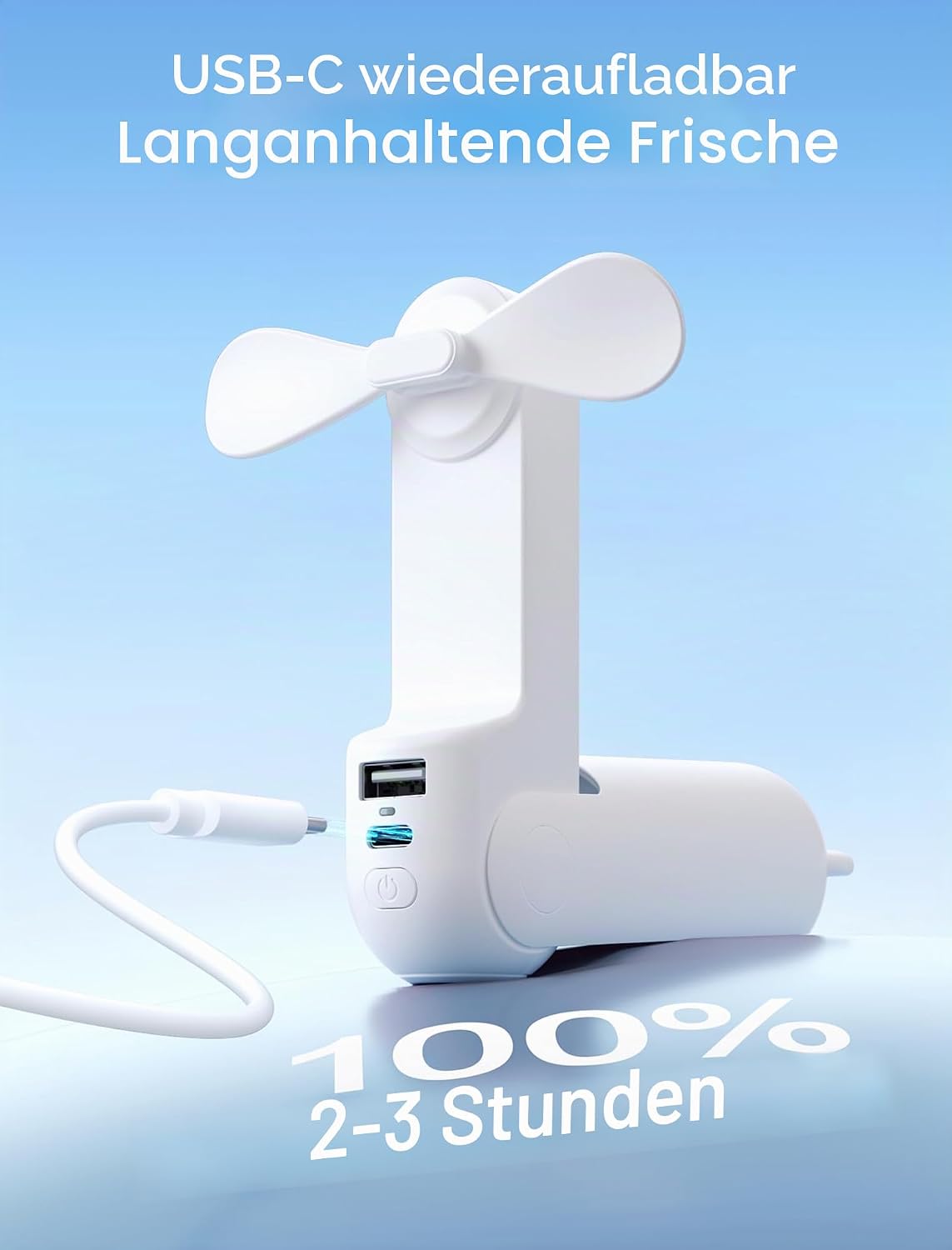 JISULIFE Mini Handventilator wiederaufladbar USB mit Powerbank Taschenlampe Rosa