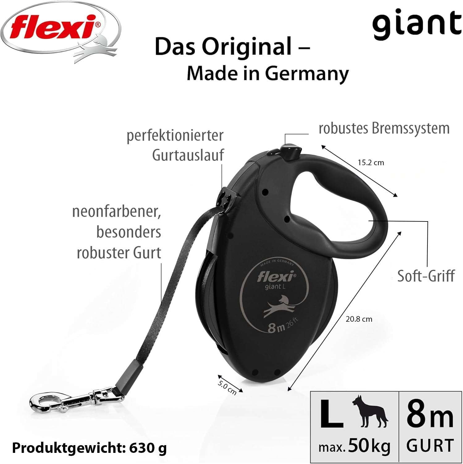 ausziehbare Hundeleine 8-10m Gurt Roll-Leine bis schwarz/neon-gelb