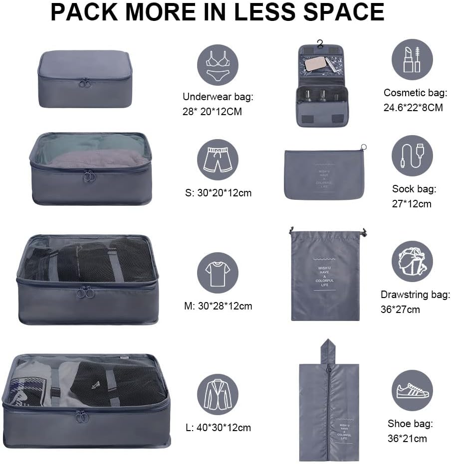 Koffer Organizer Set 8-teilig Reise Packwuerfel Kleider Schuhbeutel