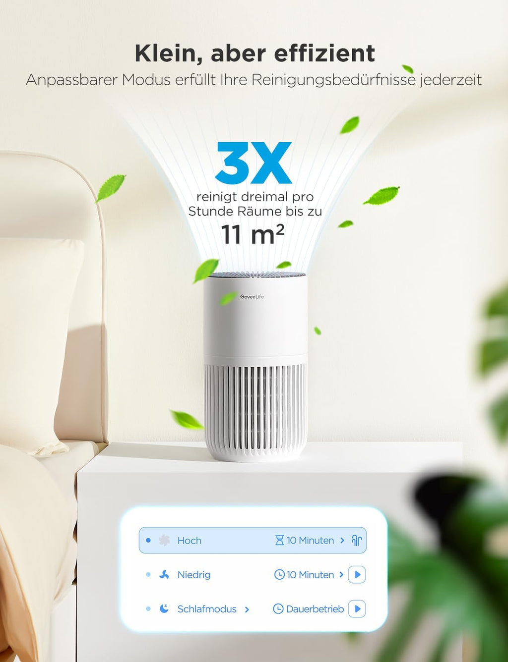 GoveeLife Mini Luftreiniger HEPA fuer Schlafzimmer Alexa Steuerung Timer 3 Stufen