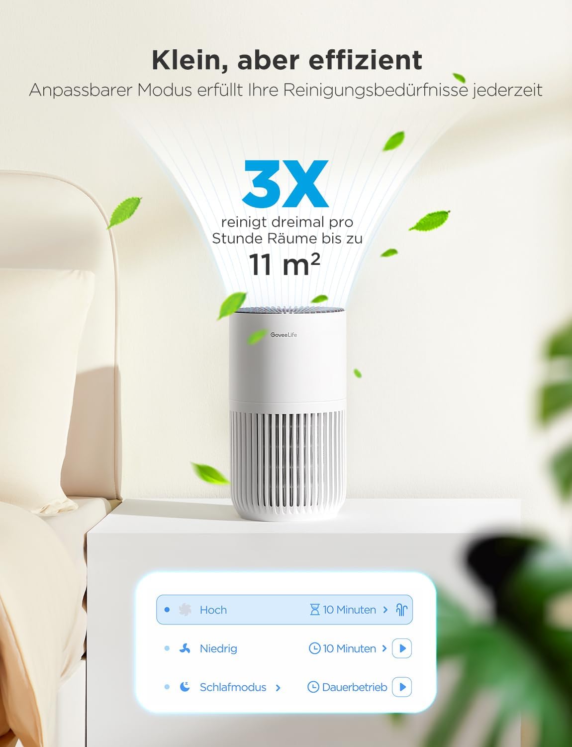 GoveeLife Mini Luftreiniger HEPA fuer Schlafzimmer Alexa Steuerung Timer 3 Stufen
