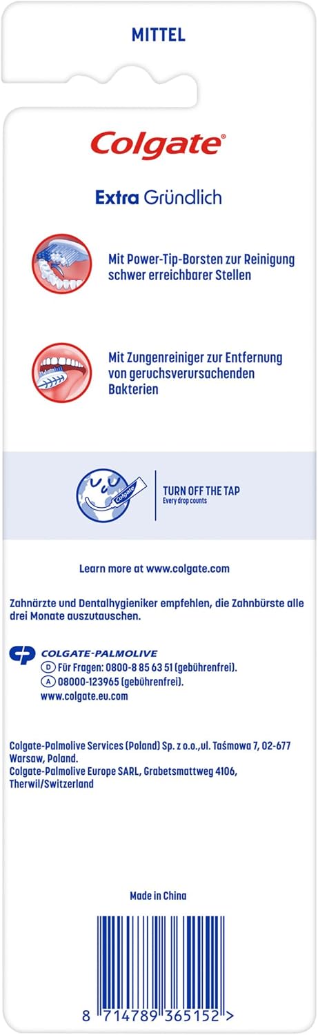 Colgate Extra Clean Zahnbuerste mittel 3er Pack mit Zungenreiniger