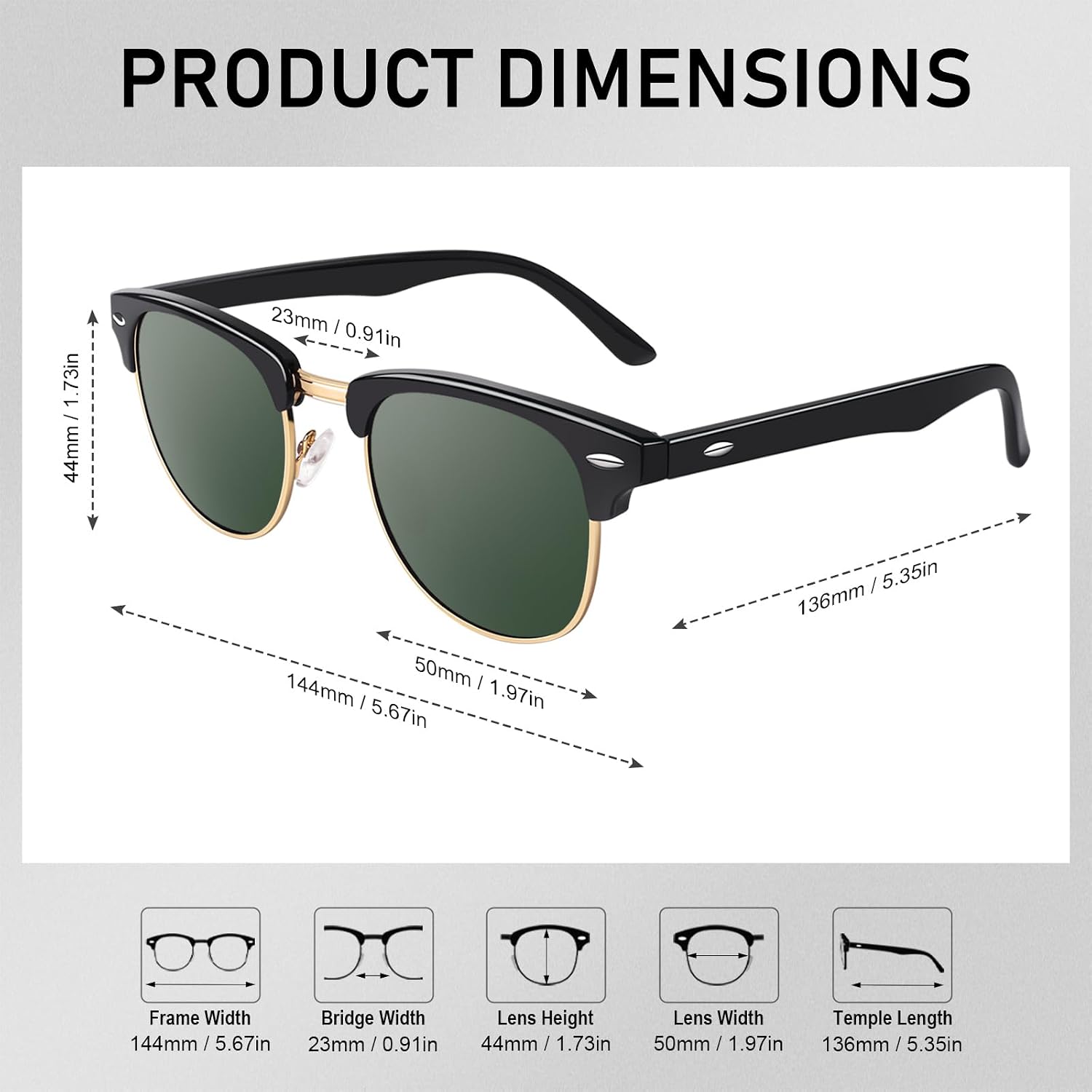 GQUEEN Halbrahmen Sonnenbrille polarisiert Retro Horn Gestell Unisex