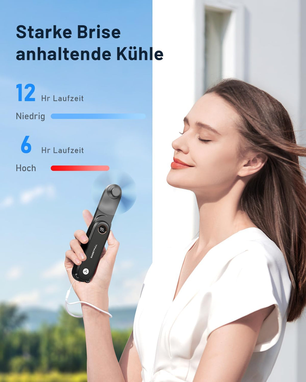 SWEETFULL Mini Ventilator 11,4 cm faltbar Akku 3 Geschwindigkeiten USB Schwarz