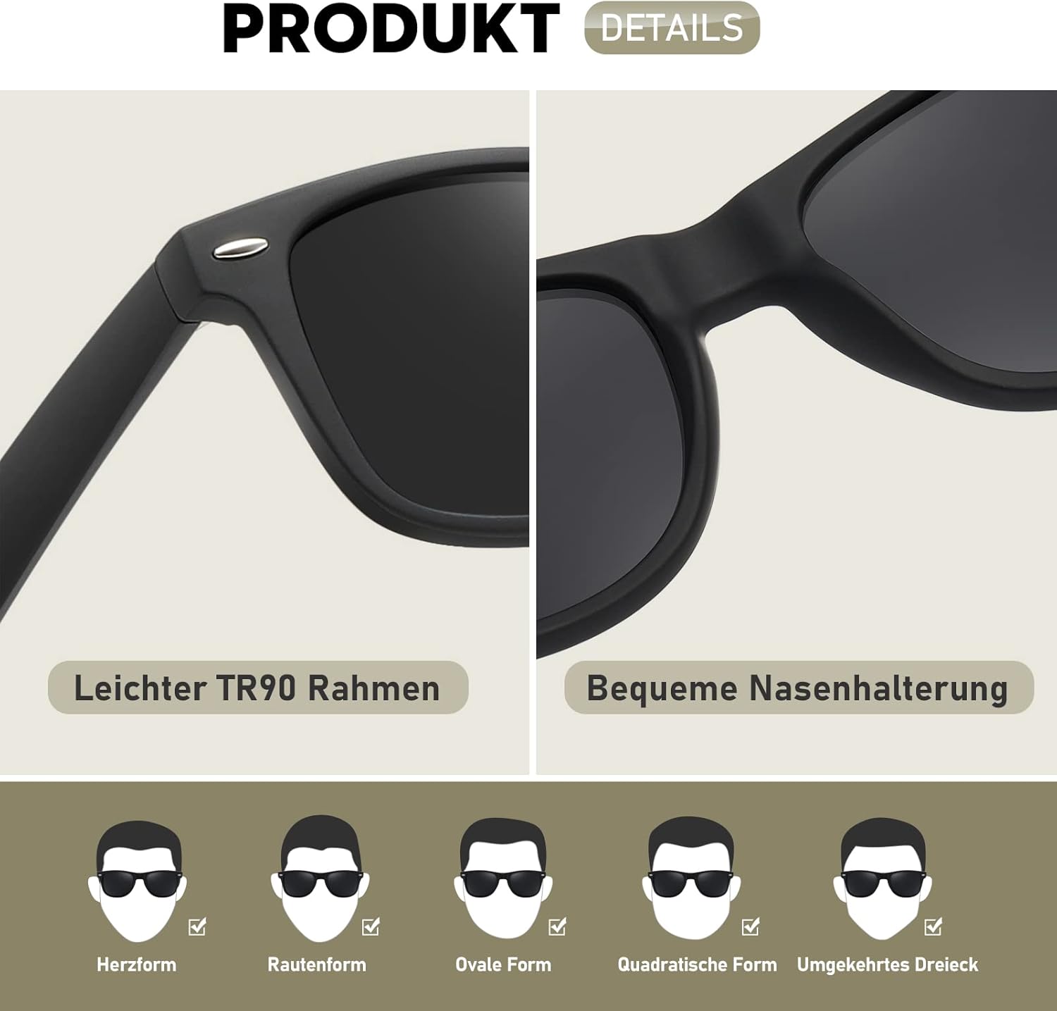 Polarisiert Sonnenbrille Unisex rechteckig UV400 Schutz Vintage Retro Eckig