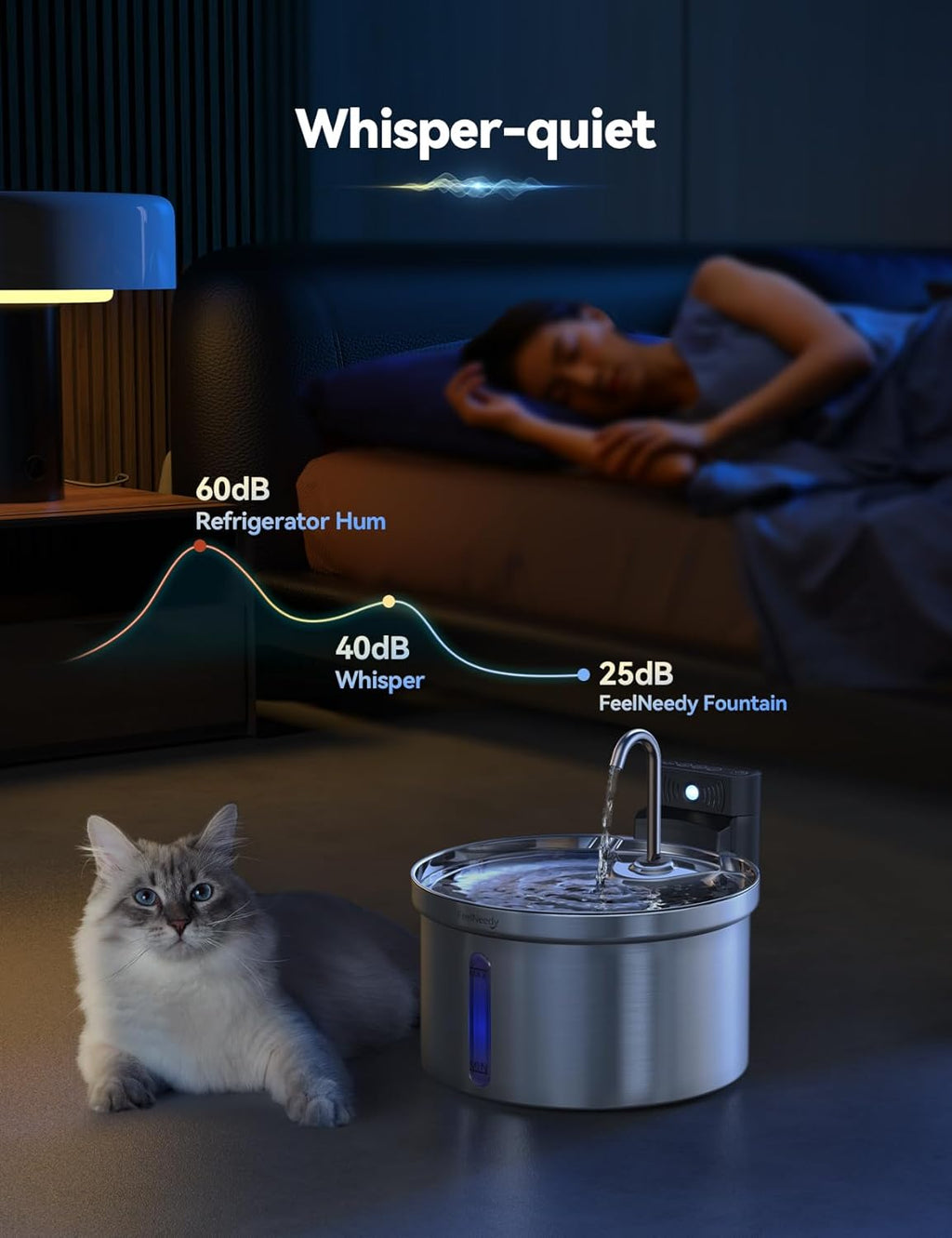 FEELNEEDY Katzenbrunnen Edelstahl 4000mAh Akku Batteriebetriebener Trinkbru
