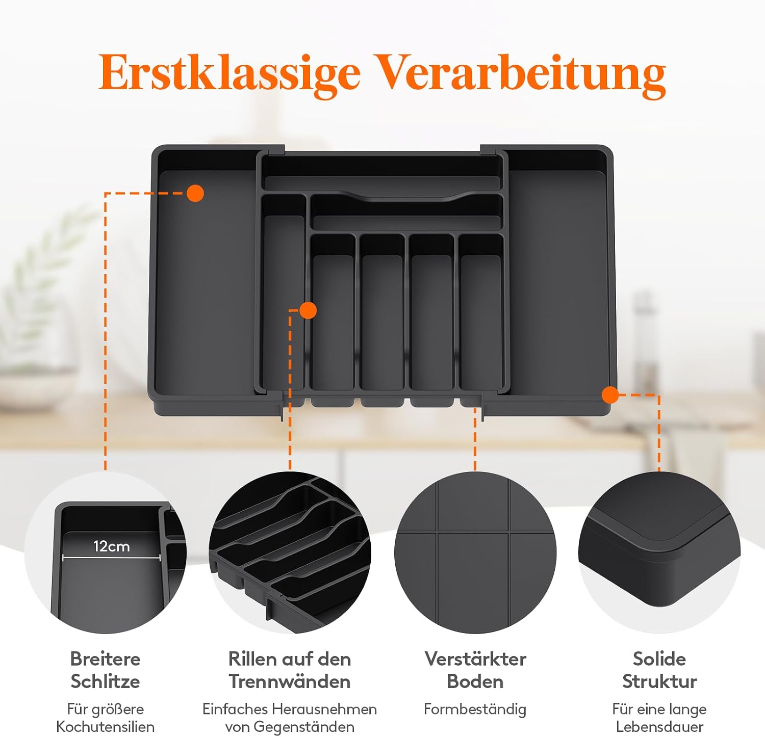 Lifewit Besteckkasten verstellbar Kunststoff Einsatz fuer Schublade