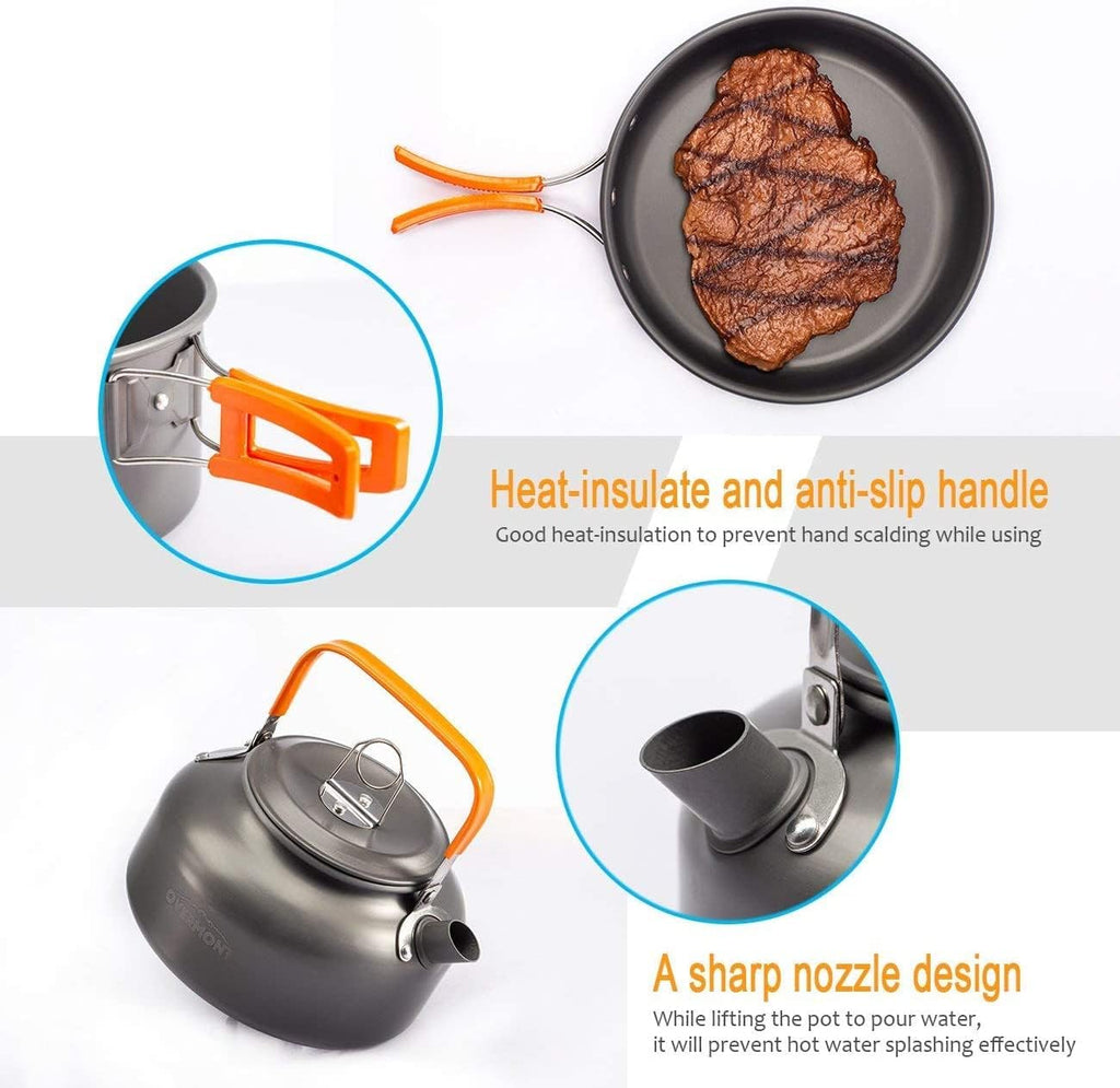 OVERMONT Camping Kochgeschirr Set Aluminium Topf Teekanne Kaffeekanne Picknick