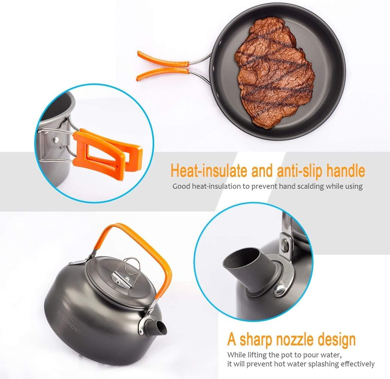 OVERMONT Camping Kochgeschirr Set Aluminium Topf Teekanne Kaffeekanne Picknick