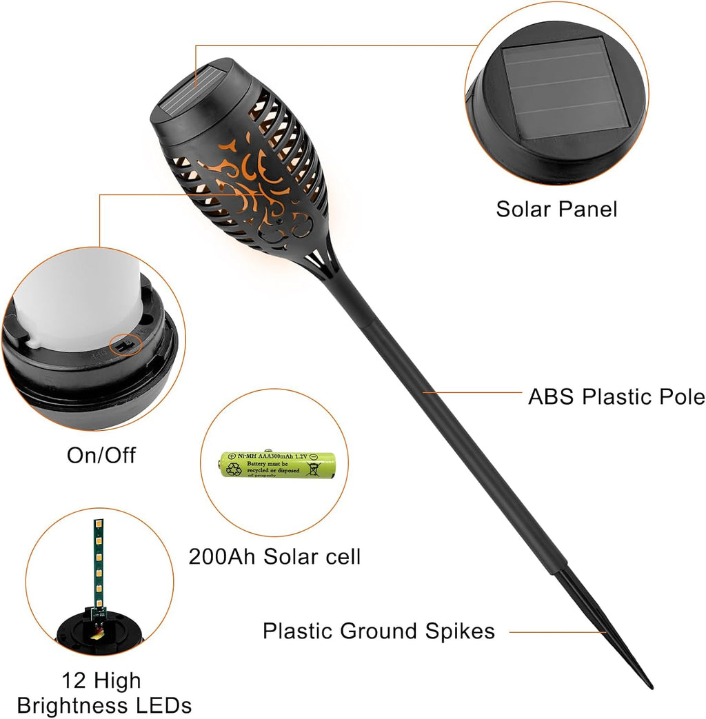 WinGluge 8er Solar Fackeln Garten LED IP65 Wasserdicht mit Flammeneffekt