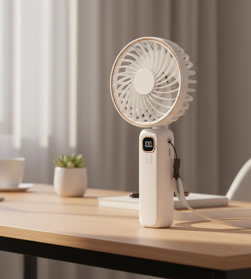 Mini Handventilator USB mit LCD, 6 Stufen, 4000 mAh Akku, 110° neigbar