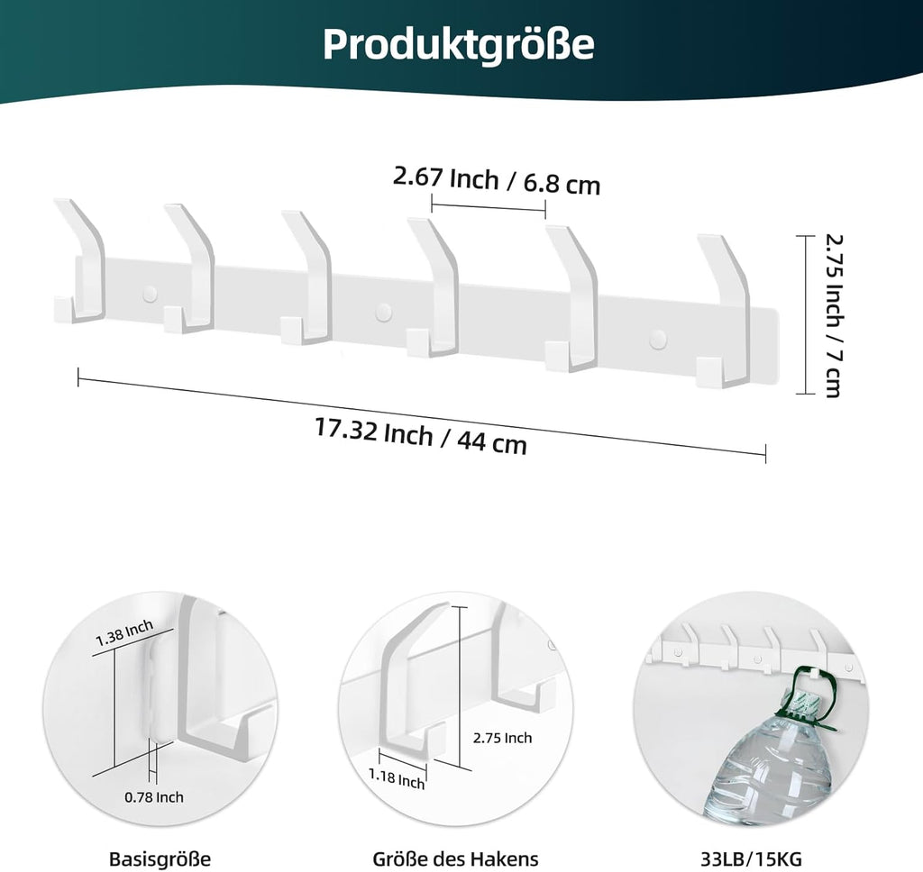 Kleiderhaken Wand 2er Set Hakenleiste Garderobe mit 6 Haken schwarz