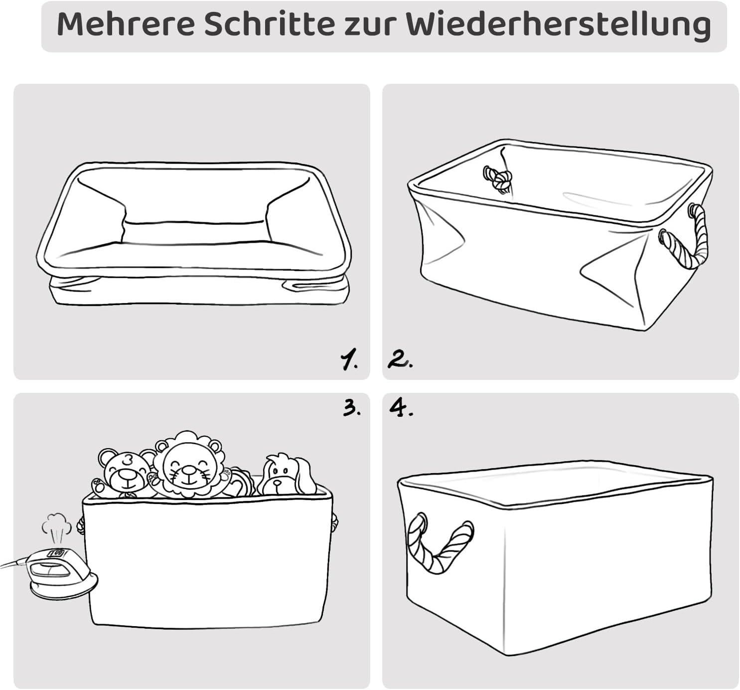 Aufbewahrungsbox Leinen mit Seilgriffen, waschbar, Grau, S-XXL