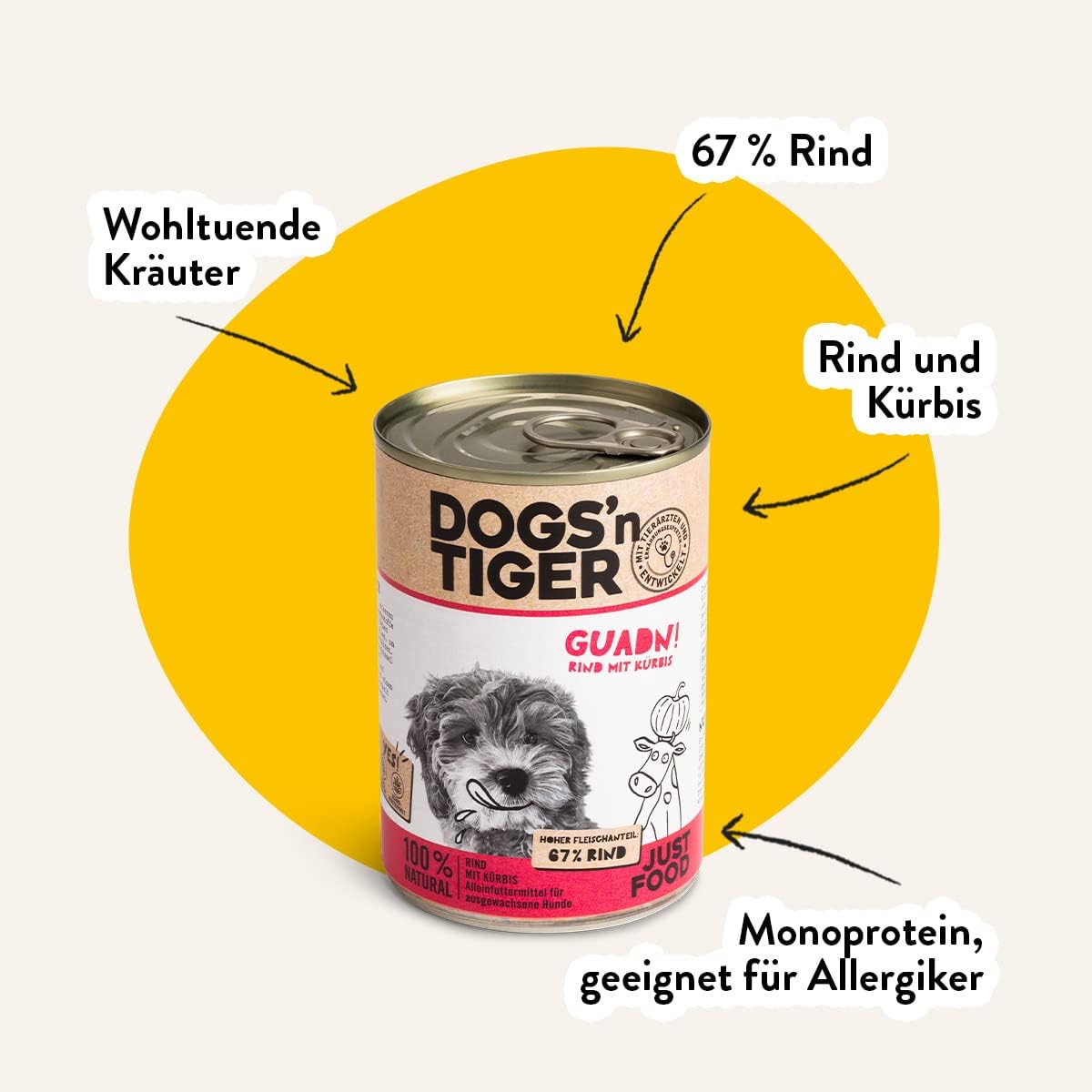 Dogs’n Tiger Adult Nassfutter Huhn 67% Fleisch 6x400g Mahlzeit versch