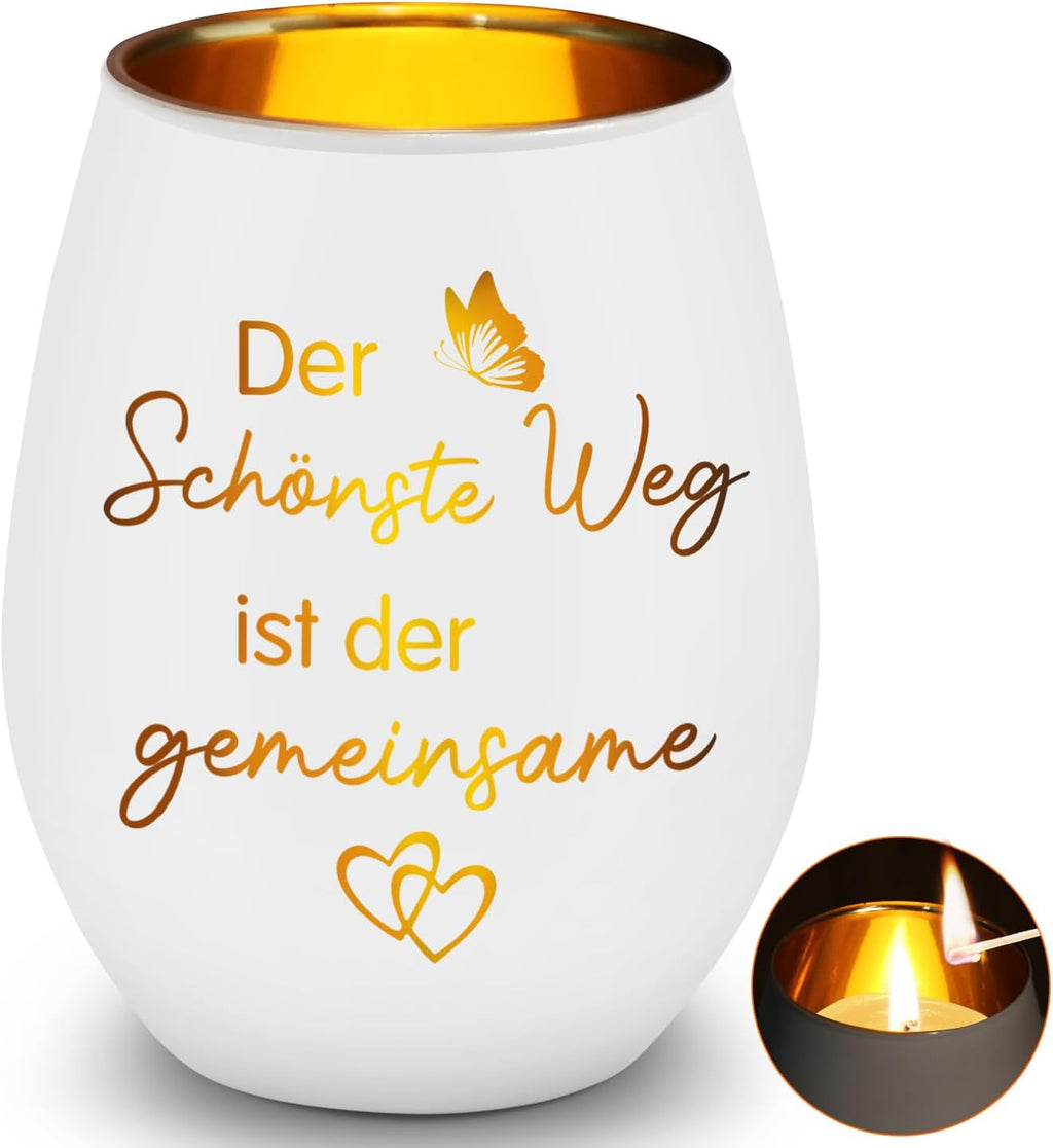 Windlicht Glas mit Gravur ‚Der schoenste Weg ist der gemeinsame‘ Geschenk Paar
