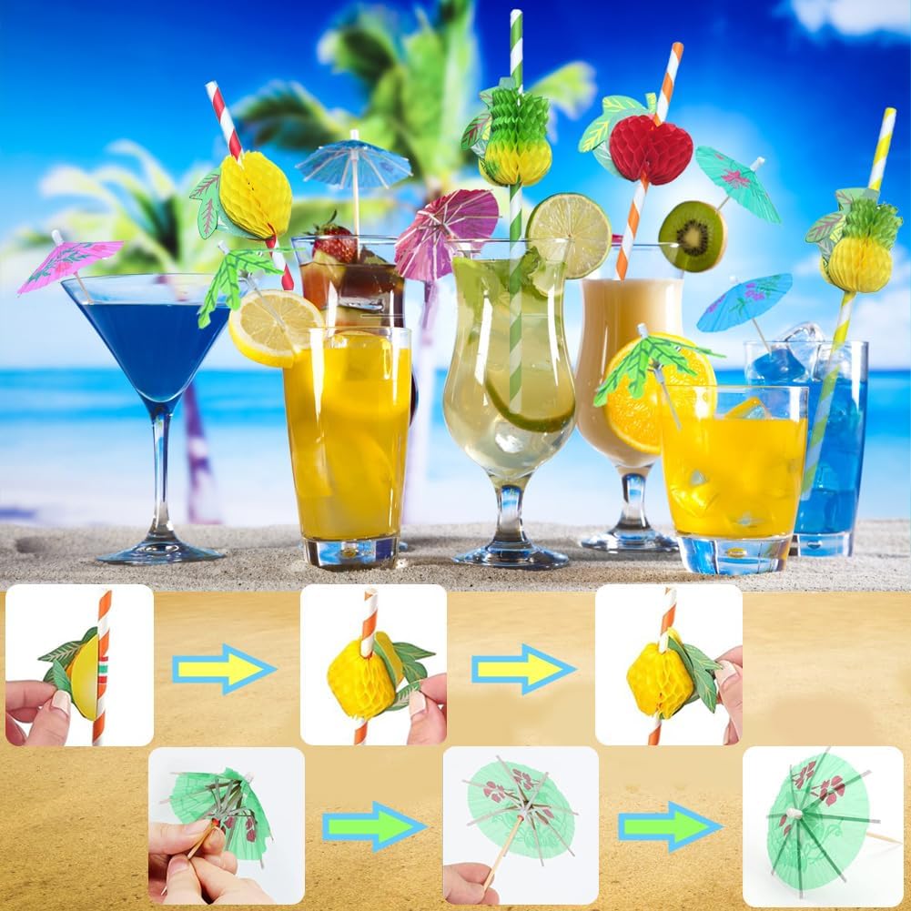 80-teiliges Cocktail Deko-Set Schirmchen Strohhalme Wunderkerzen