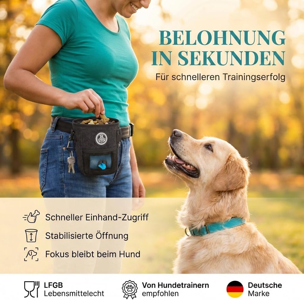 HUND IST KÖNIG Leckerlibeutel Hundetraining Futterbeutel mit Kotbeutelspender