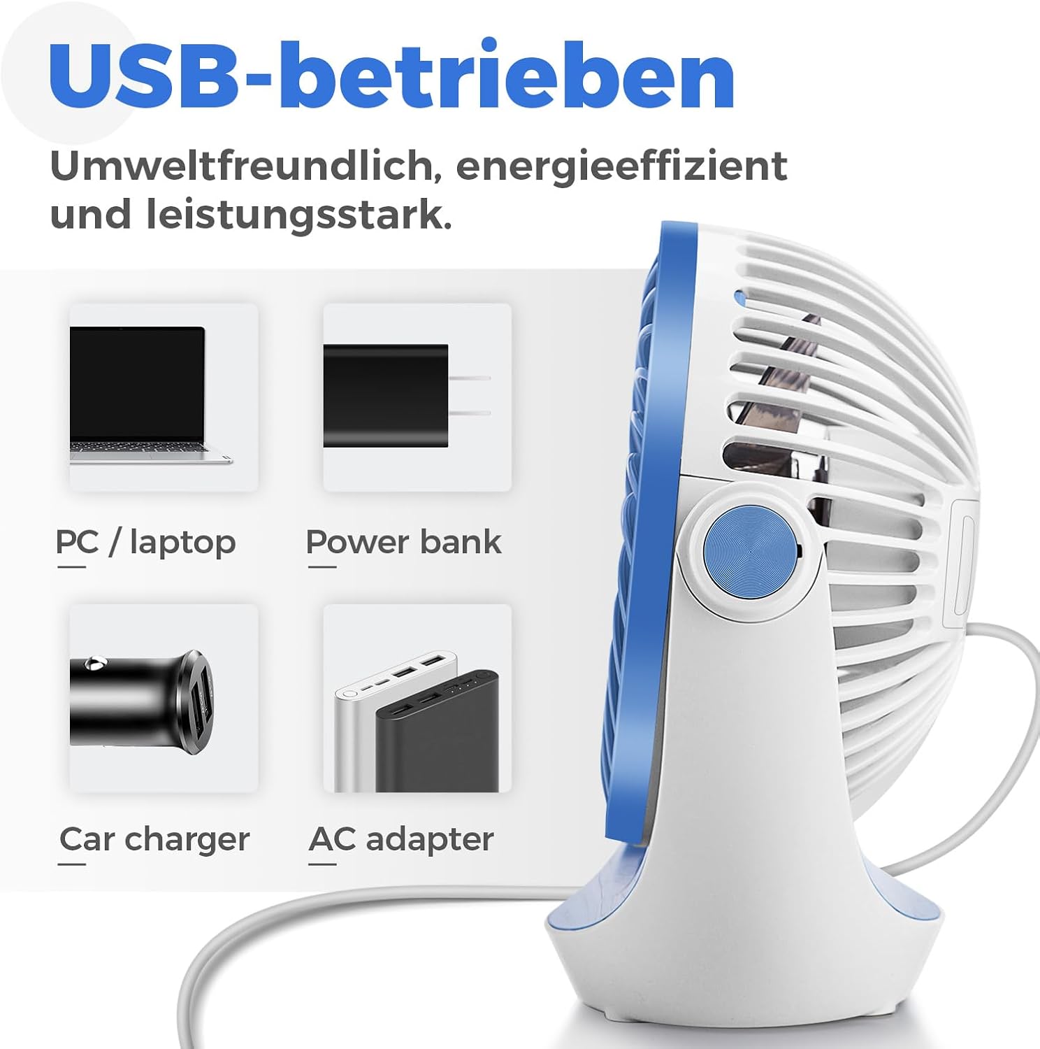 OCOOPA USB Tischventilator 360° drehbar, leise, 3 Geschwindigkeiten, tragbar