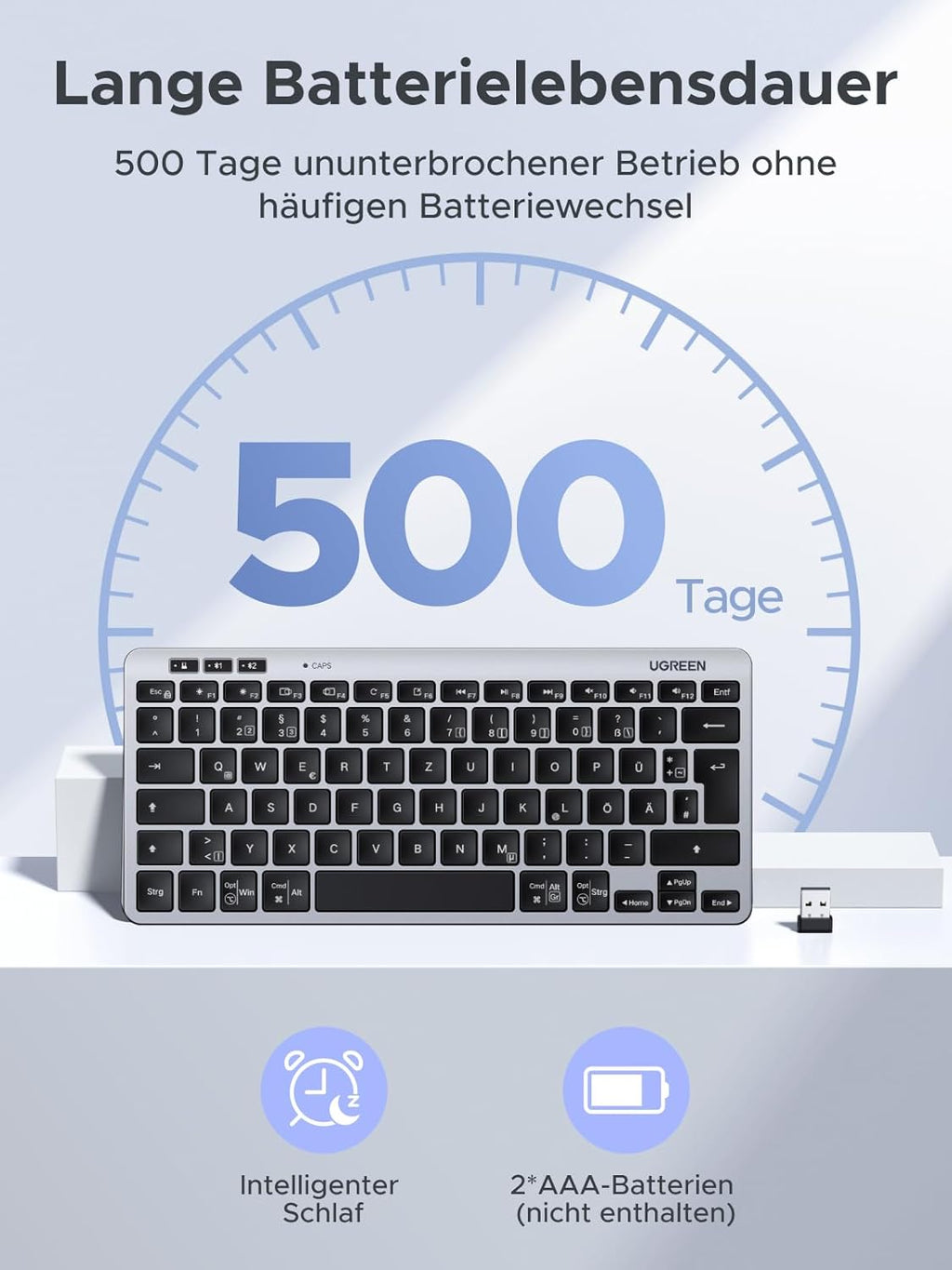 UGREEN kabellose Bluetooth Tastatur QWERTZ BT5.3 2,4 GHz leise Mini