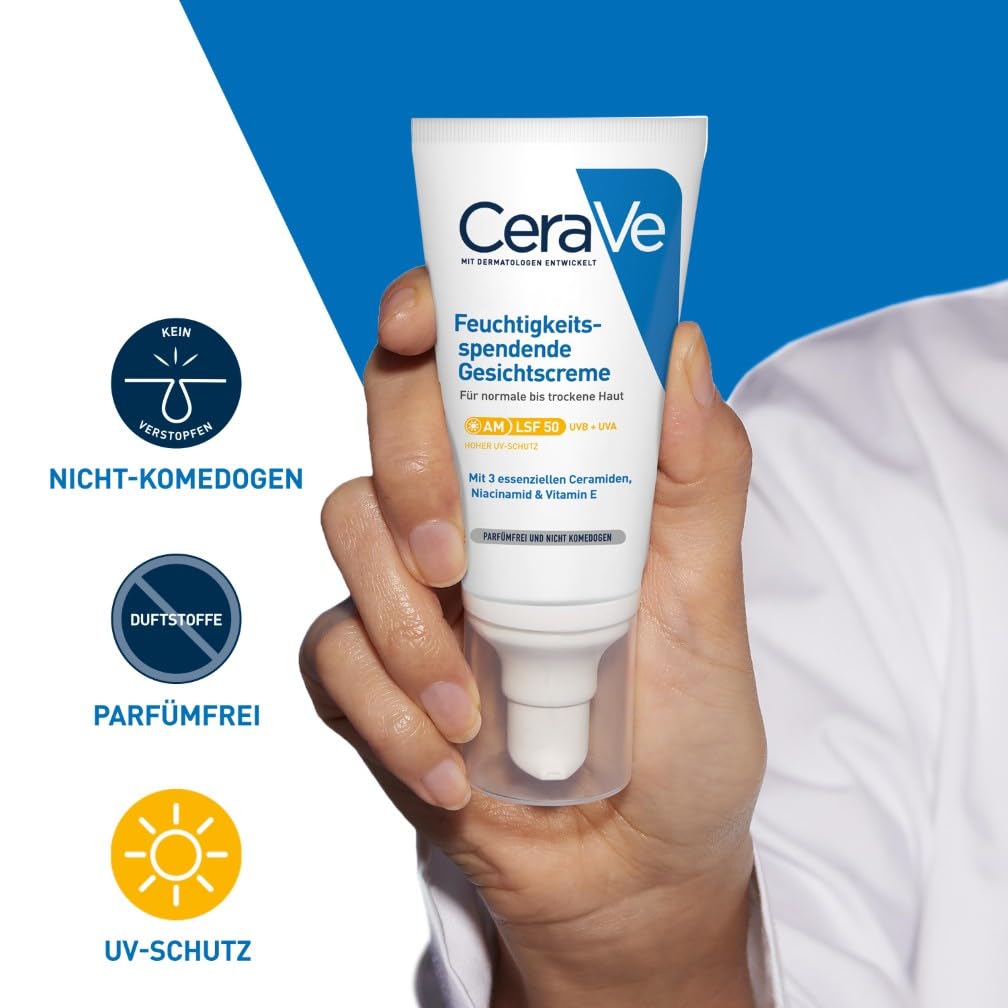 CeraVe Tagescreme LSF 50 52 ml fuer trockene bis sehr trockene Haut mit Hyaluron