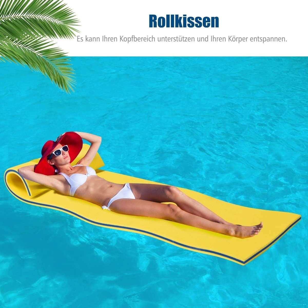 FANTASK Schwimmmatte XPE 210 x 66 cm Gelb schwimmende Liege bis 60 kg