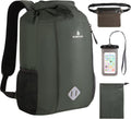 Dry Bag Rucksack 20L wasserdicht IPX8 Rolltop mit Handyhuelle fuer Kajak Strand Wa