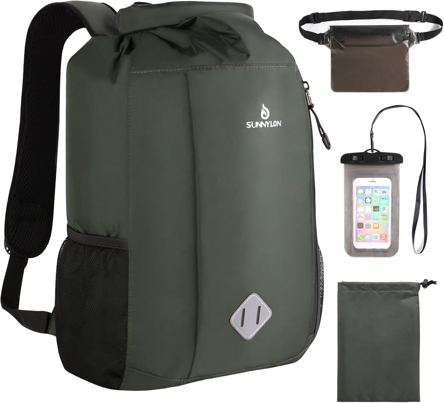 Dry Bag Rucksack 20L wasserdicht IPX8 Rolltop mit Handyhuelle fuer Kajak Strand Wa
